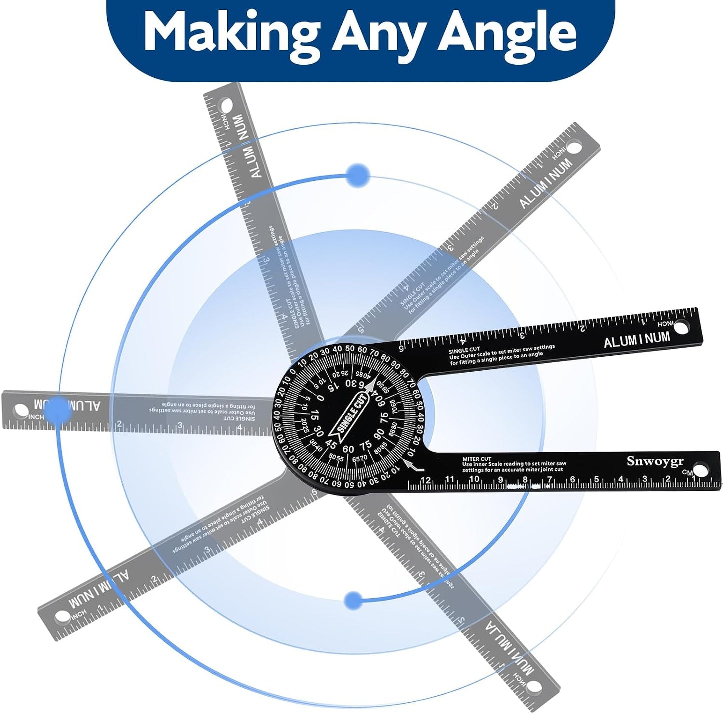 7-Inch Rust Proof Angle Finder Featuring Precision Laser Engraved Scales