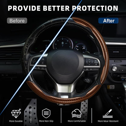 Carbon Fiber Steering Wheel Covers 3 Piece Clip on Steering Wheel Cover