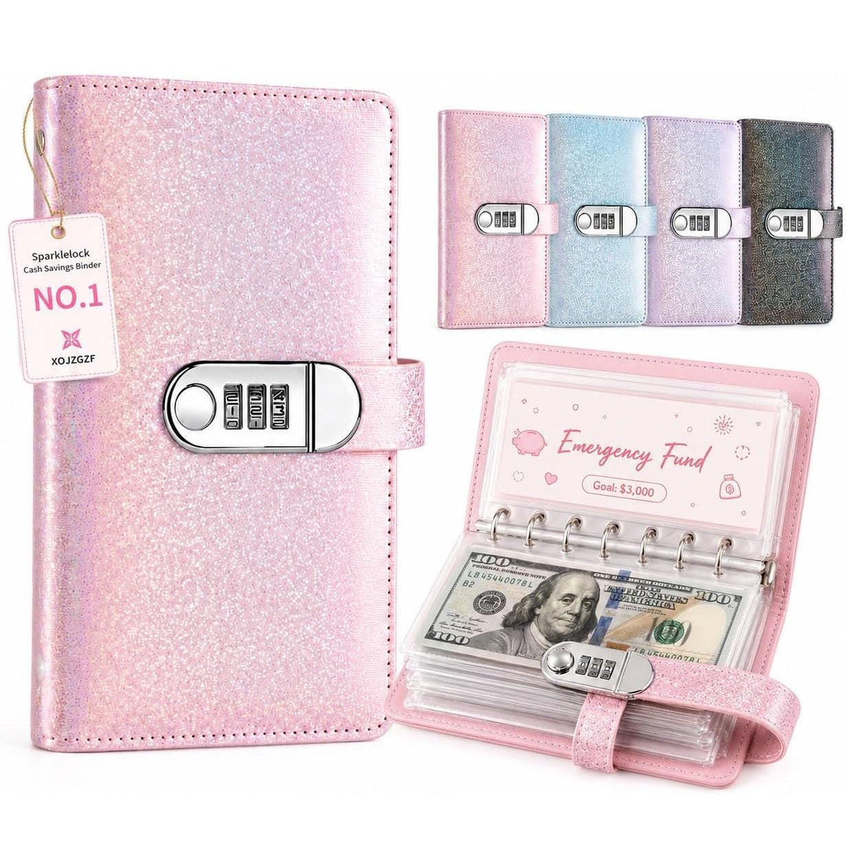 Cash Savings Binder with 3-Digit Combination Lock 100-Page