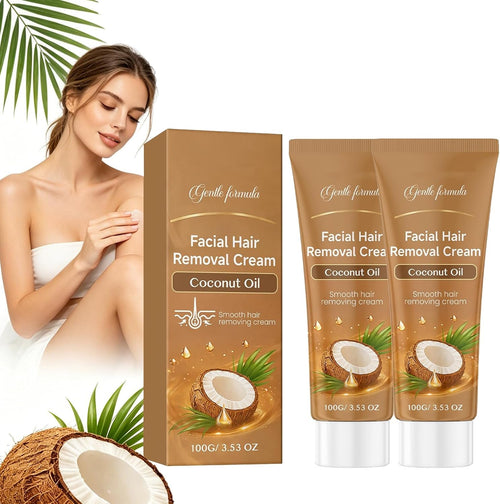 Coconut Oil Facial Hair Removal Cream for Women, Gentle and Painless Hair Removal Agent with Coconut Oil Extract, Moisturising Hair Removal Cream for Upper Lip, Chin and Cheeks (2 Pieces)