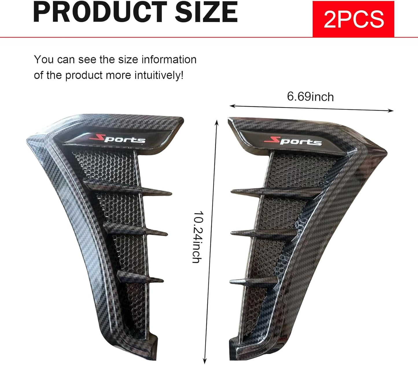 2PCS Car Fender Side Vents, Self-Adhesive Sporty Vehicle Exterior Trim Modification Kit Universal for Most Cars