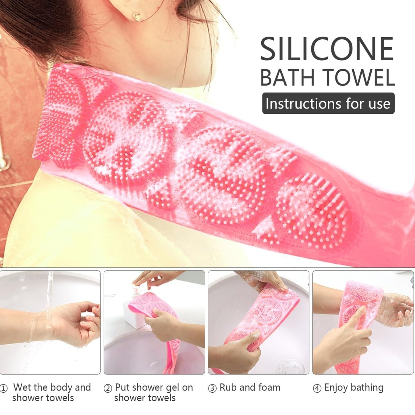 2Pack Long Silicone Exfoliating Bath Brush with Handles