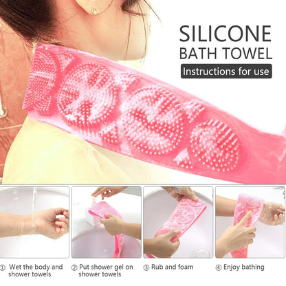 2Pack Long Silicone Exfoliating Bath Brush with Handles
