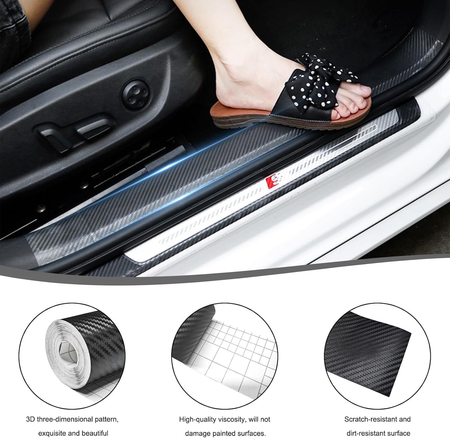 Car 3D Carbon Fiber Vinyl Tape, Anti-Scratch Self Adhesive Door Entry Guards Vinyl Overlay Wrap Roll