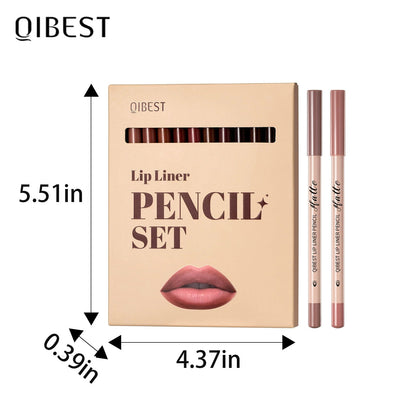 QIBEST 12-Color Matte Lipstick & Lip Liner Set (Wood-Cased)