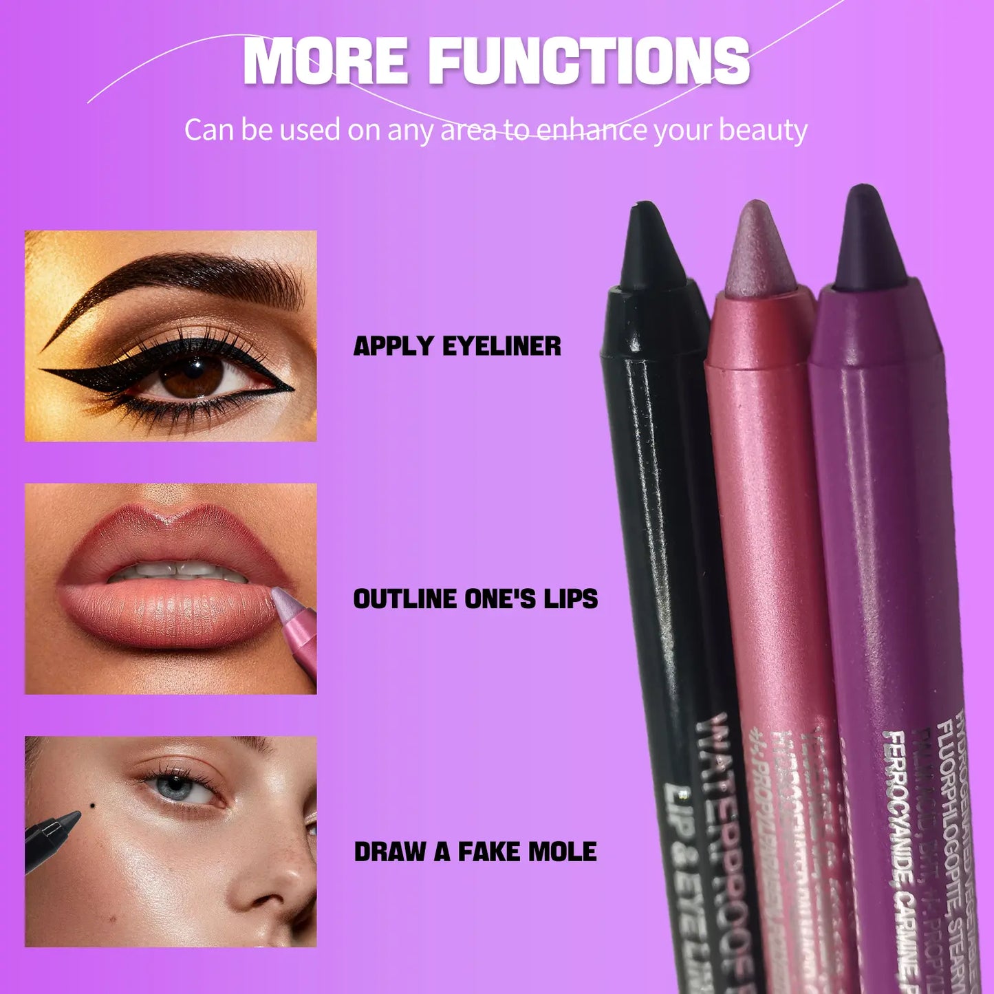 12-Color Waterproof Long-lasting Eyeliner Shades Pens - High Color Pearl Gloss Finish