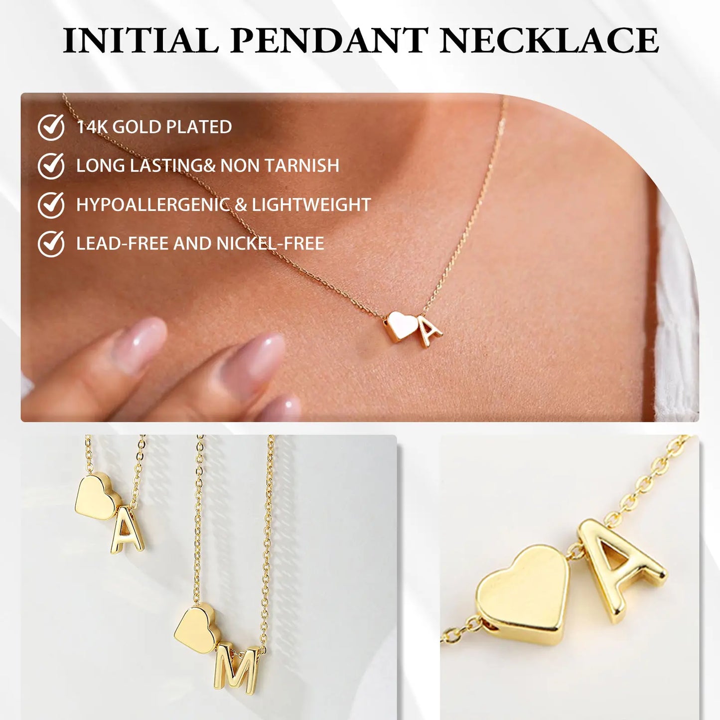 Turandoss Tiny Initial Necklaces Golden Heart A-Z