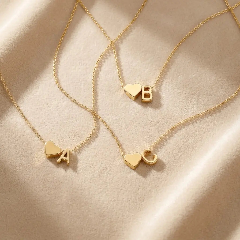 Turandoss Tiny Initial Necklaces Golden Heart A-Z