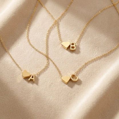 Turandoss Tiny Initial Necklaces Golden Heart A-Z