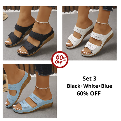 Women'S Comfortable Wedge Sandals, Breathable Hollow Out Double Strap Platform Slides