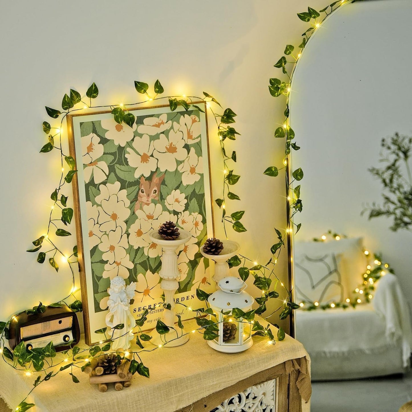 Modern Cordless 33ft 100 LED Ivy String Lights with Remote