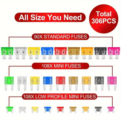 306pcs Car Boat Truck Auto Automotive Assorted Replacement Blade Fuses