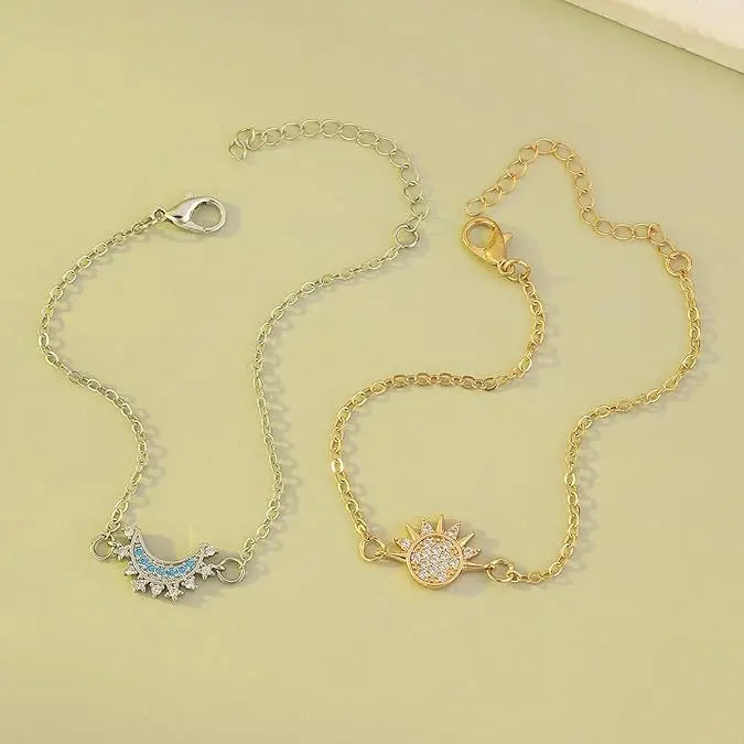 Sun and Moon Bracelet Set for bestfriend, sister gift,Stackable Gold Sun & Blue Moon Bracelet, Matching Couple/Friendship/sister Jewelry necklace