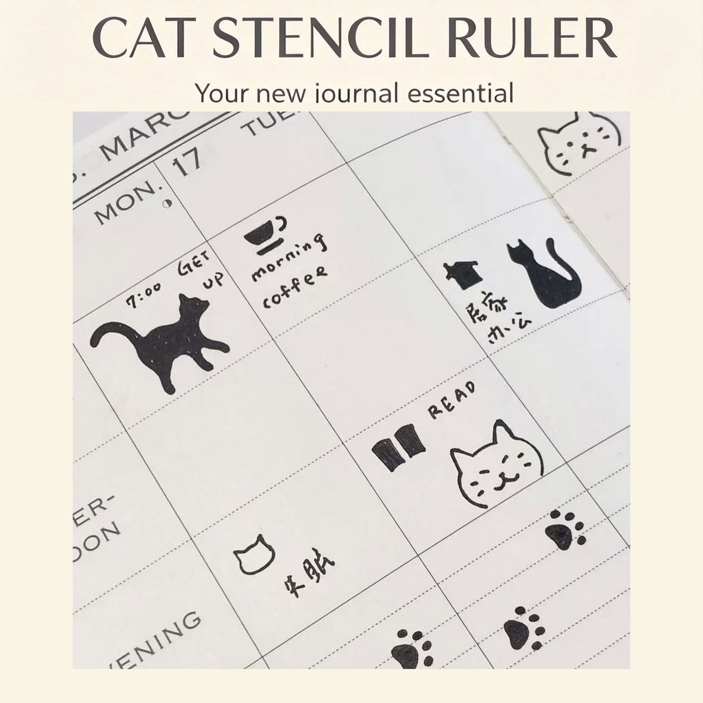 Hand-painted cat-themed ruler