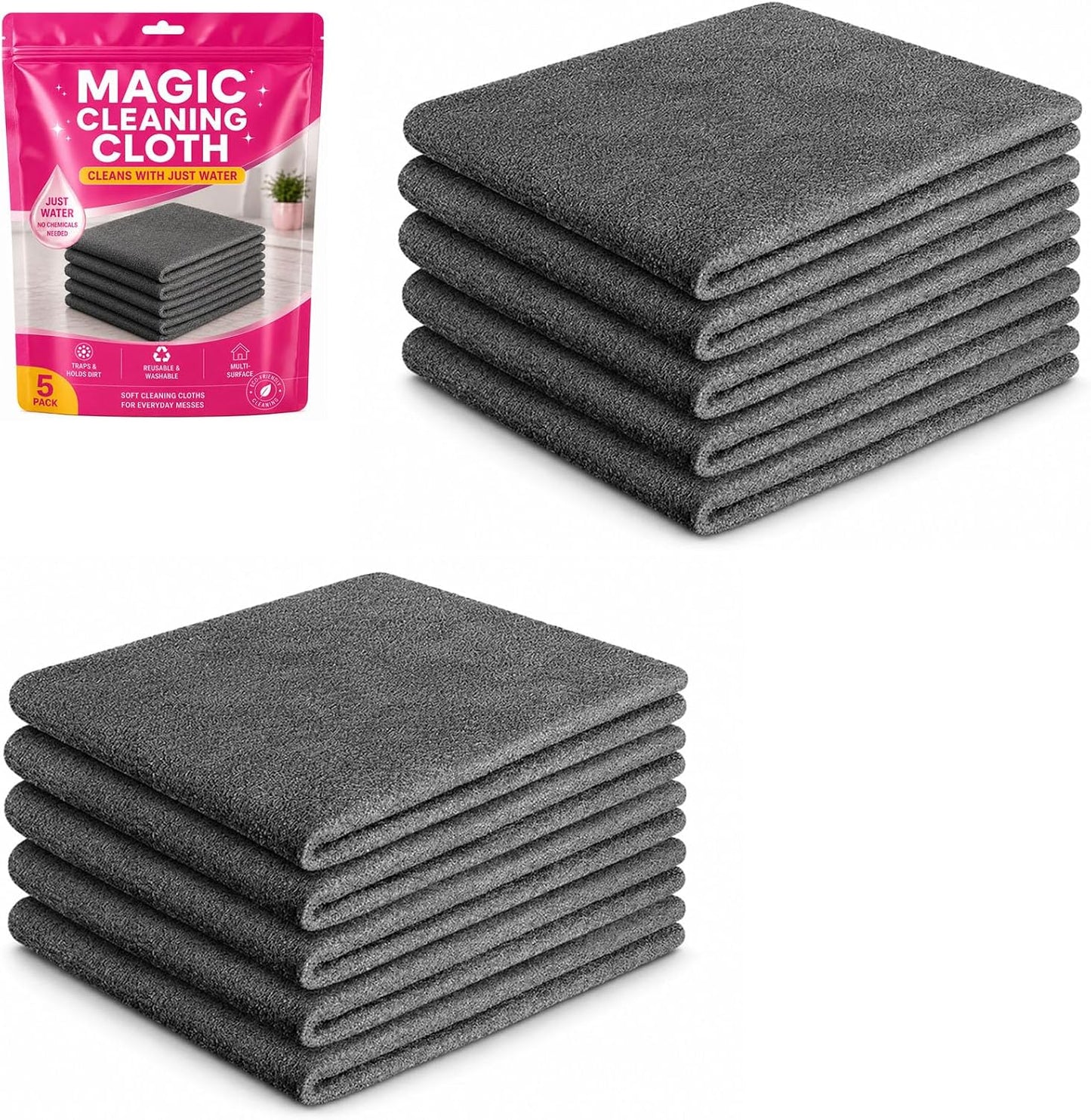 Magic Cleaning Cloths, Thickened Streak-Free Microfiber Towels Cleaning Cloth (5 Pcs, 11.8 * 15.7in)