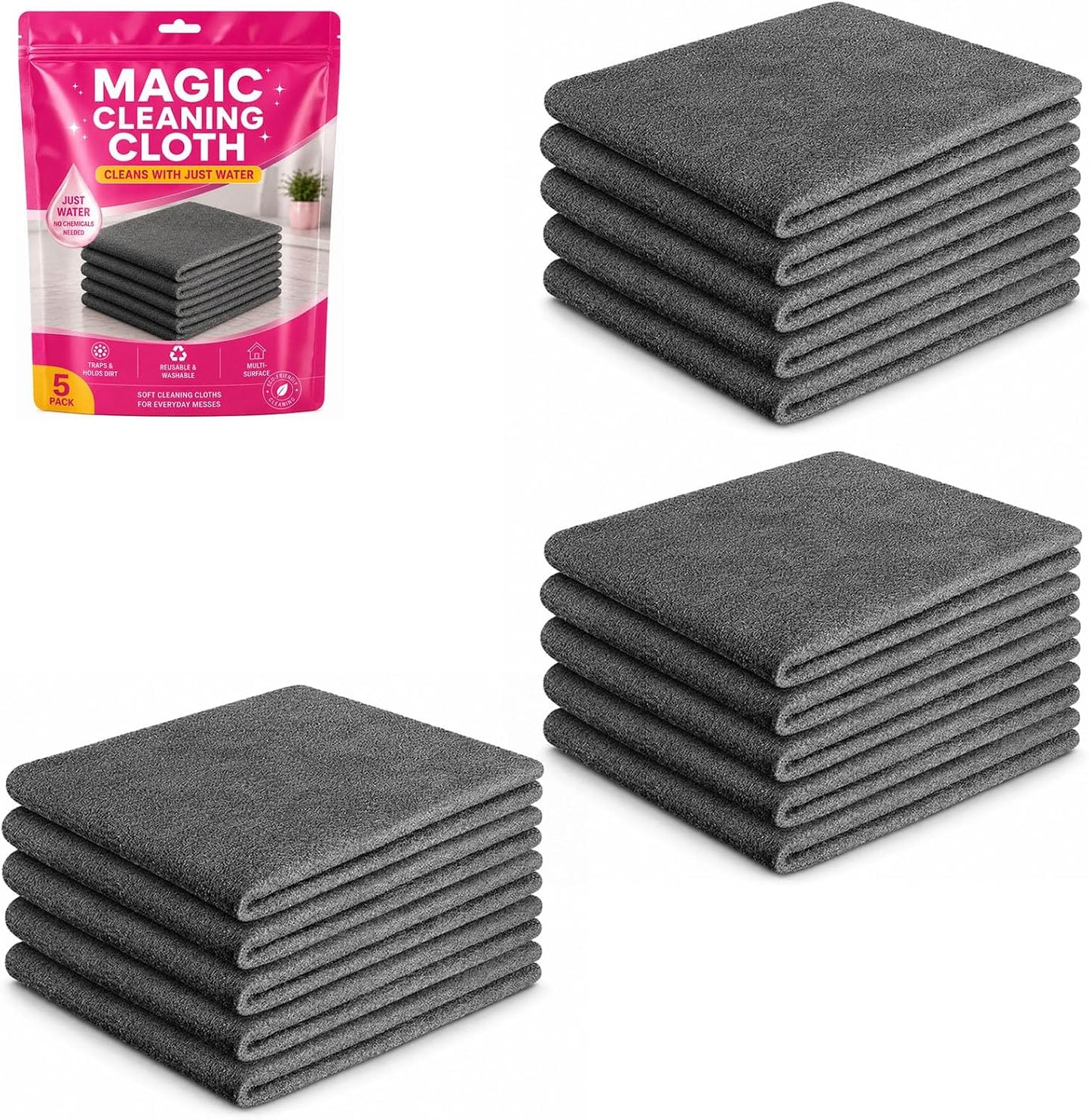 Magic Cleaning Cloths, Thickened Streak-Free Microfiber Towels Cleaning Cloth (5 Pcs, 11.8 * 15.7in)