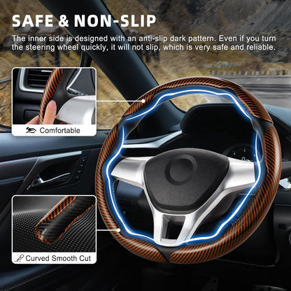 Carbon Fiber Steering Wheel Covers 3 Piece Clip on Steering Wheel Cover