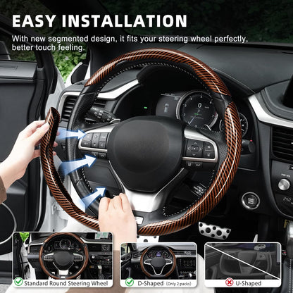 Carbon Fiber Steering Wheel Covers 3 Piece Clip on Steering Wheel Cover