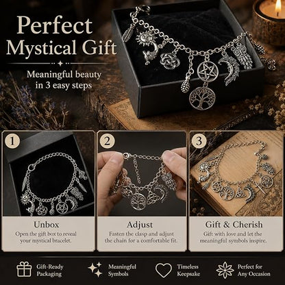Vintage Witchy Charm Bracelet - Celestial Gothic Boho Jewelry for Women
