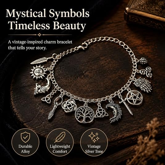 Vintage Witchy Charm Bracelet - Celestial Gothic Boho Jewelry for Women