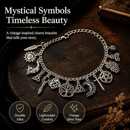 Vintage Witchy Charm Bracelet - Celestial Gothic Boho Jewelry for Women
