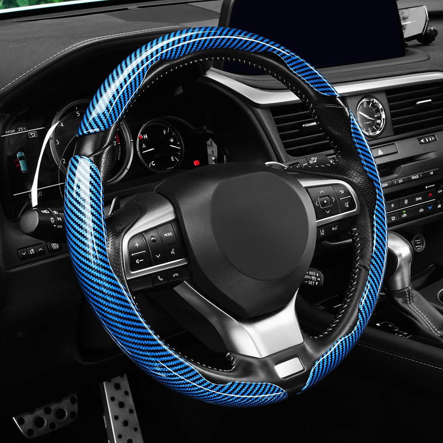 Carbon Fiber Steering Wheel Covers 3 Piece Clip on Steering Wheel Cover