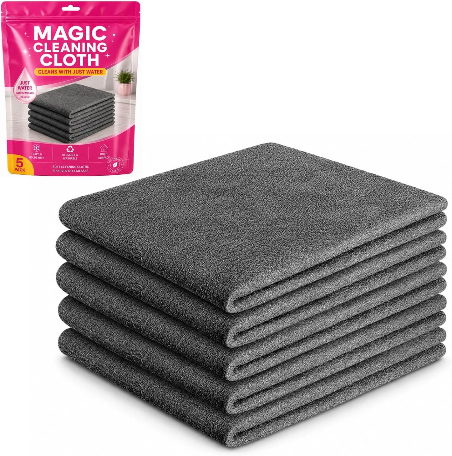 Magic Cleaning Cloths, Thickened Streak-Free Microfiber Towels Cleaning Cloth (5 Pcs, 11.8 * 15.7in)
