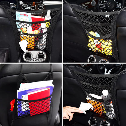 Elastic 3-Layer Mesh Storage Net for Between Car Seats