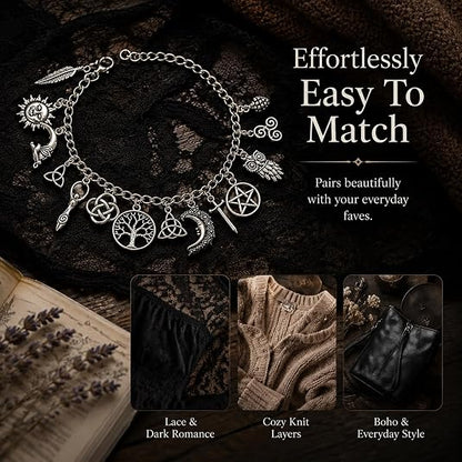Vintage Witchy Charm Bracelet - Celestial Gothic Boho Jewelry for Women