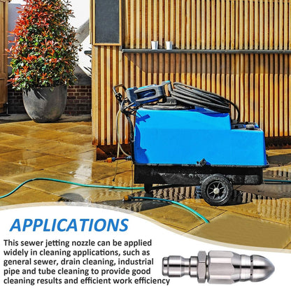 2Pcs Stainless Steel Sewer Jetter Nozzle, 65000 PSI High-Pressure Sewer Cleaning Tool