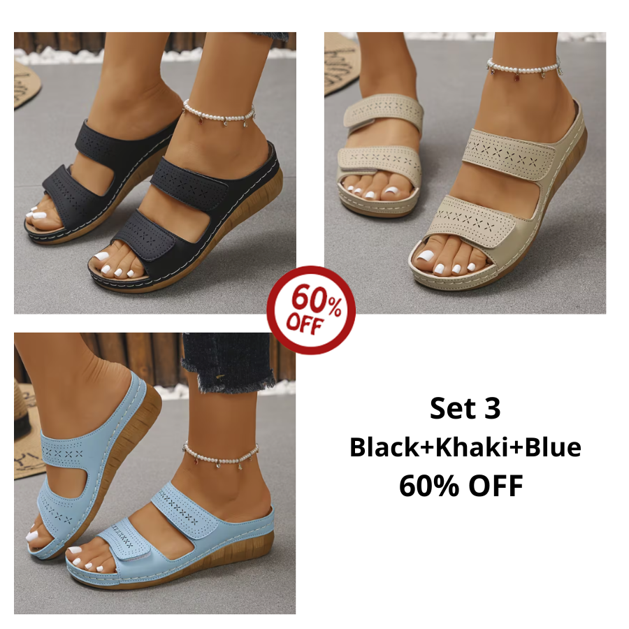 Women'S Comfortable Wedge Sandals, Breathable Hollow Out Double Strap Platform Slides
