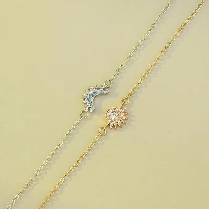 Sun and Moon Bracelet Set for bestfriend, sister gift,Stackable Gold Sun & Blue Moon Bracelet, Matching Couple/Friendship/sister Jewelry necklace