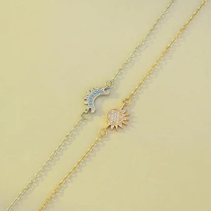 Sun and Moon Bracelet Set for bestfriend, sister gift,Stackable Gold Sun & Blue Moon Bracelet, Matching Couple/Friendship/sister Jewelry necklace