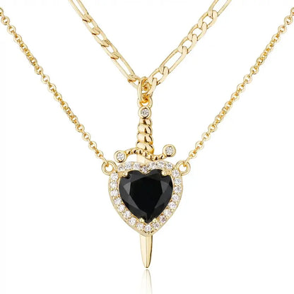 Shared Bond Heart & Sword Necklace Set. Keep One Share One, 14K Gold Plated CZ Pendant Jewelry Gift for Best Friends Sisters Couples & Loved Ones