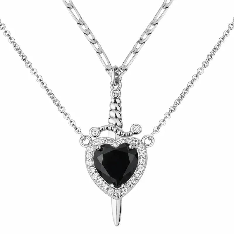 Shared Bond Heart & Sword Necklace Set. Keep One Share One, 14K Gold Plated CZ Pendant Jewelry Gift for Best Friends Sisters Couples & Loved Ones