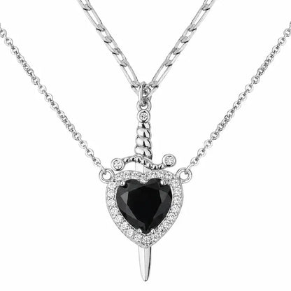 Shared Bond Heart & Sword Necklace Set. Keep One Share One, 14K Gold Plated CZ Pendant Jewelry Gift for Best Friends Sisters Couples & Loved Ones