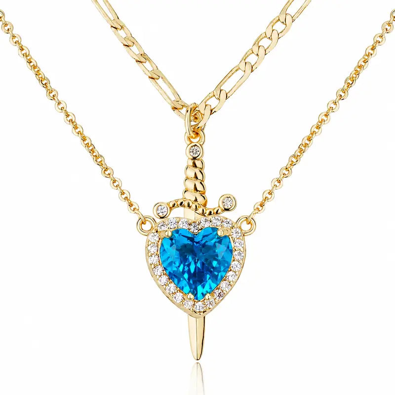 Shared Bond Heart & Sword Necklace Set. Keep One Share One, 14K Gold Plated CZ Pendant Jewelry Gift for Best Friends Sisters Couples & Loved Ones