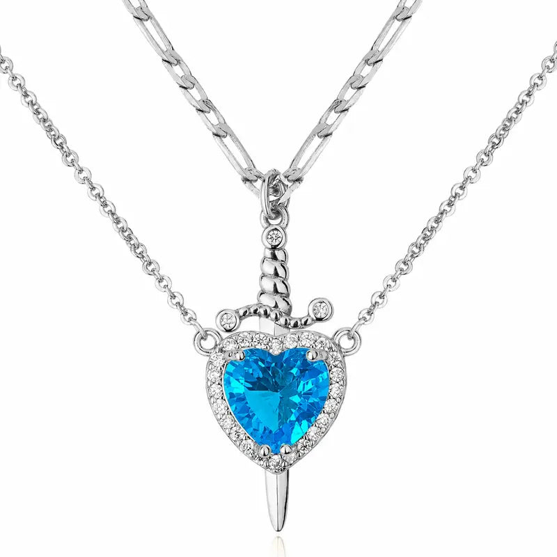 Shared Bond Heart & Sword Necklace Set. Keep One Share One, 14K Gold Plated CZ Pendant Jewelry Gift for Best Friends Sisters Couples & Loved Ones