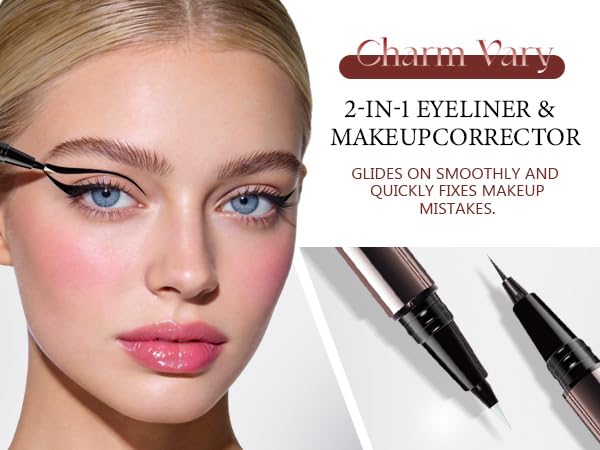 2-Pack 2-in-1 Waterproof Liquid Eyeliner Pencil with Correction Pen