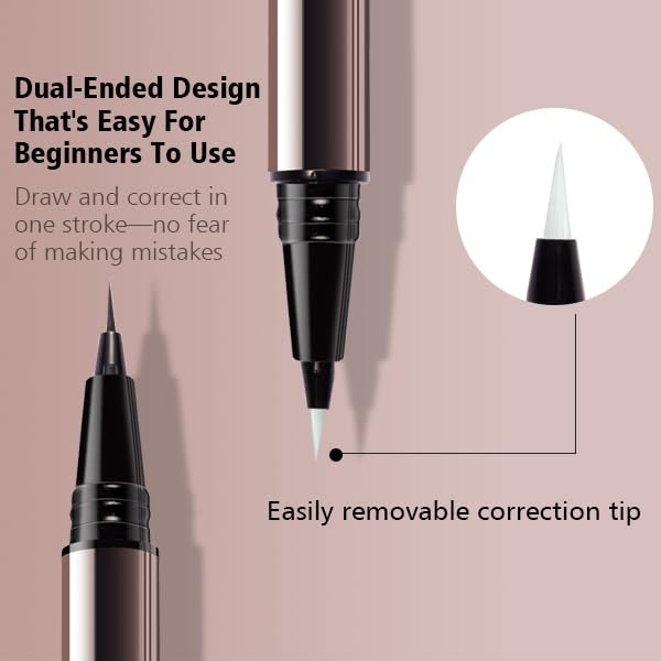 2-Pack 2-in-1 Waterproof Liquid Eyeliner Pencil with Correction Pen