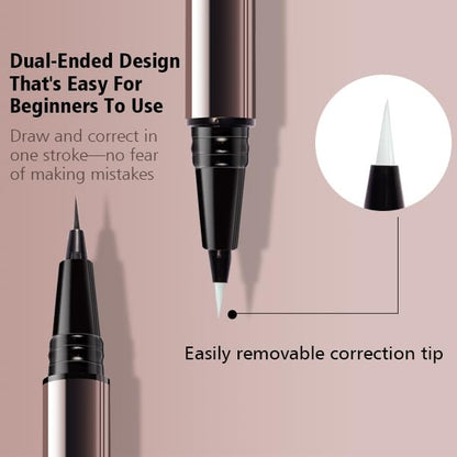 2-Pack 2-in-1 Waterproof Liquid Eyeliner Pencil with Correction Pen