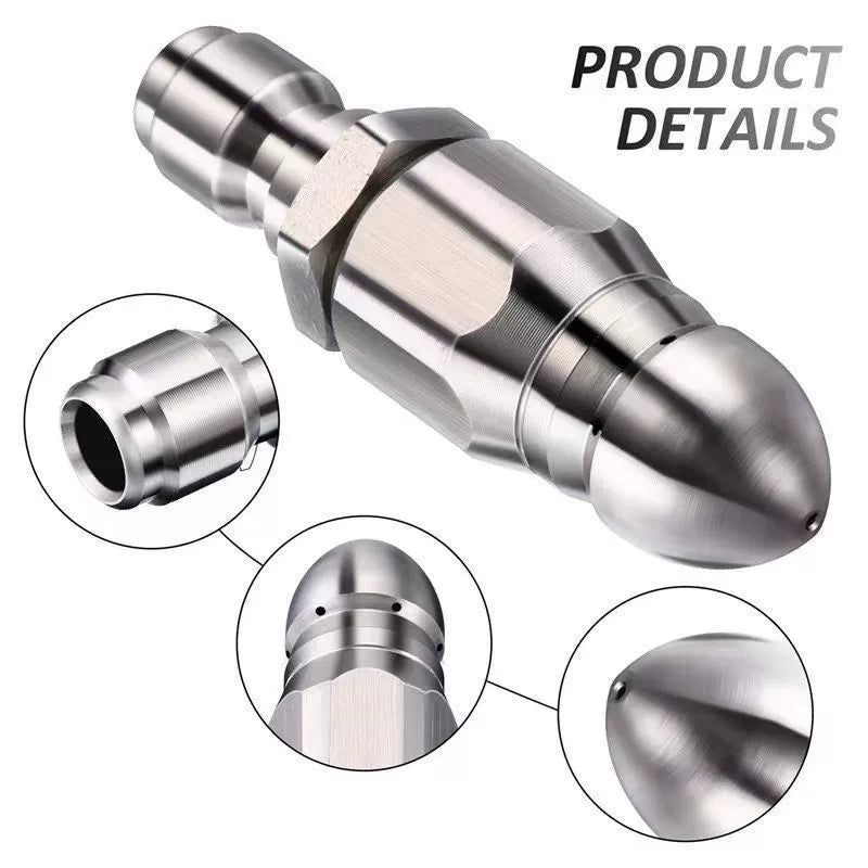 2Pcs Stainless Steel Sewer Jetter Nozzle, 65000 PSI High-Pressure Sewer Cleaning Tool