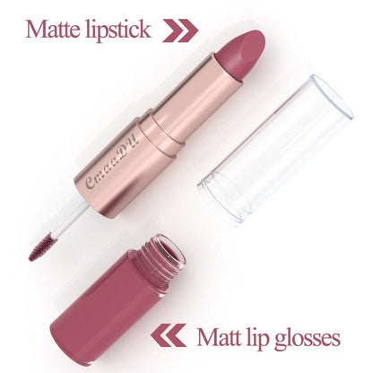 Long-Lasting Lipstick & Lip Glaze Set – Dual-Ended Design