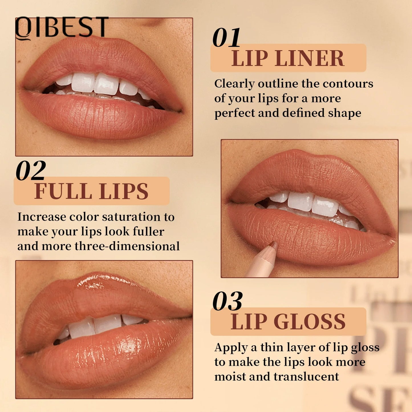 QIBEST 12-Color Matte Lipstick & Lip Liner Set (Wood-Cased)