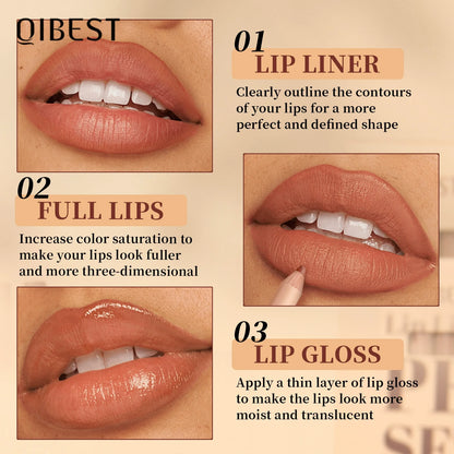 QIBEST 12-Color Matte Lipstick & Lip Liner Set (Wood-Cased)