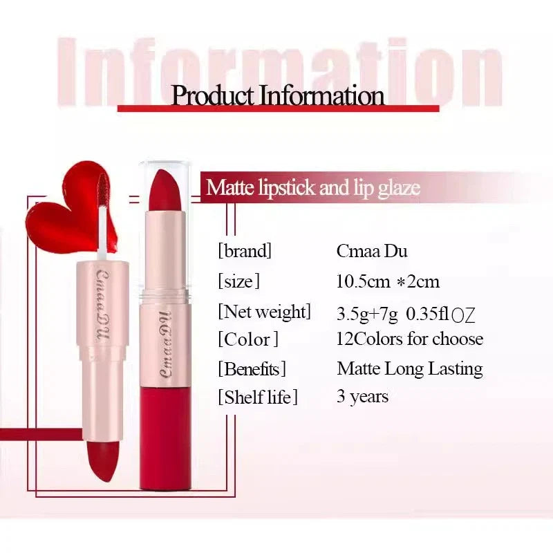 Long-Lasting Lipstick & Lip Glaze Set – Dual-Ended Design