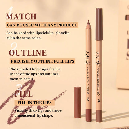 QIBEST 12-Color Matte Lipstick & Lip Liner Set (Wood-Cased)