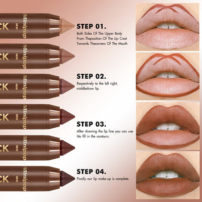 6Pcs Mauve Brown Matte Lip Liner and Lipstick Combo Set Kit