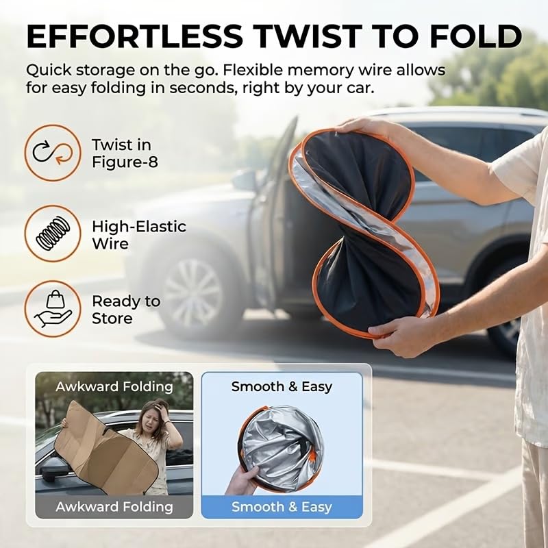 Car Front Windshield Sunshade High Density Shading Fabric Reflective Coating Seamless Edge Fit for Cars SUVs Trucks
