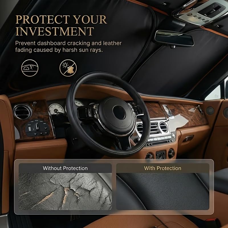 Car Front Windshield Sunshade High Density Shading Fabric Reflective Coating Seamless Edge Fit for Cars SUVs Trucks